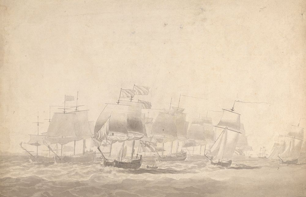 Several Ships in Formation for Battle in Heavy Seas
