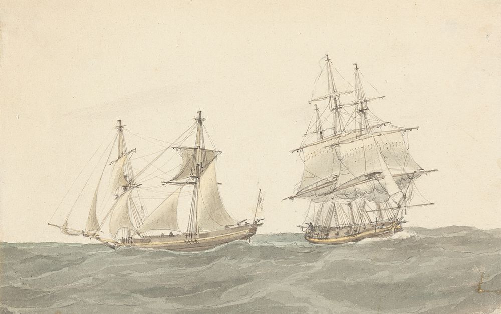 Barquentine and Frigate in Heavy Seas