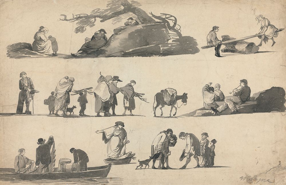 Sheet of Figure Sketches by William Payne