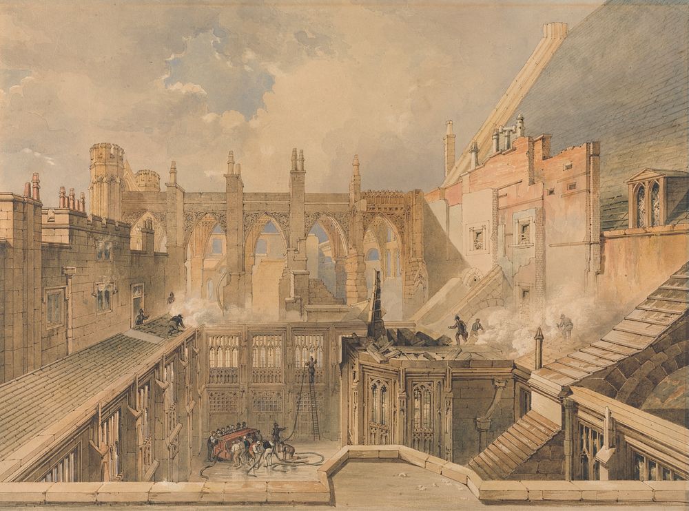 A View of the remains of St. Stephen's Chapel, Houses of Parliament on the morning after the Fire of the 16th October 1834…