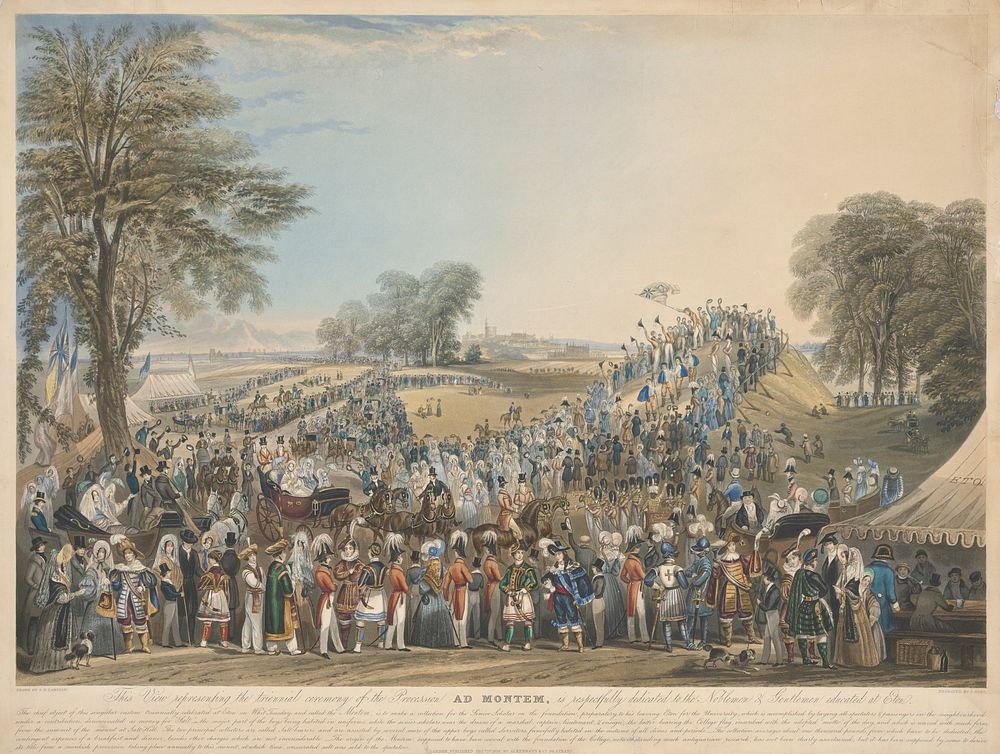 Ad Montem at Eton. (With this print is an admission ticket to the Royal Enclosure on a board inscribed the Last Montem 1844…