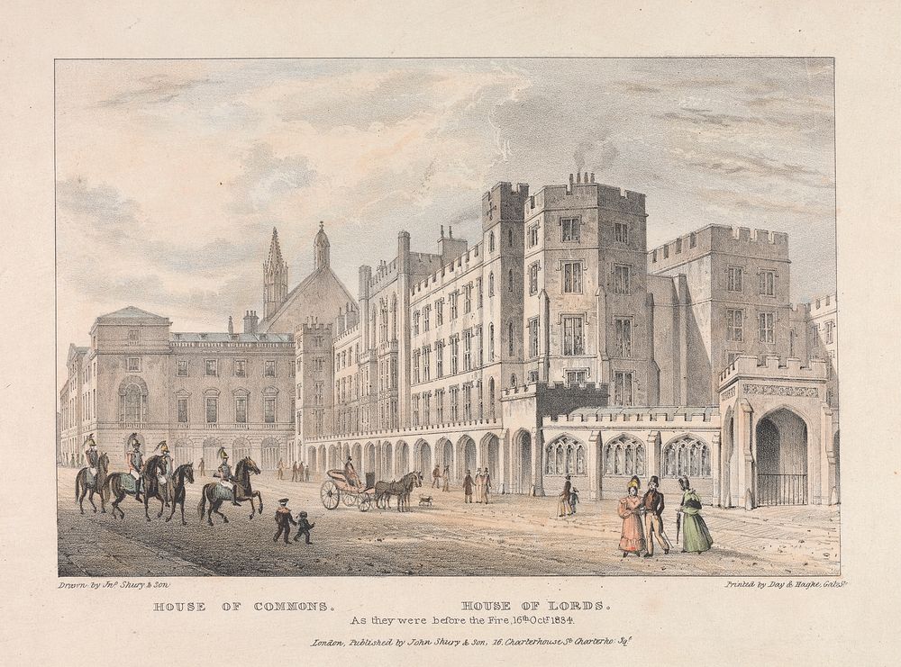 House of Commons, House of Lords.  As They Were Before the Fire 16th October 1834