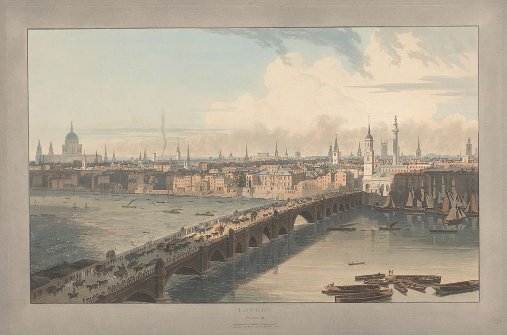 Plate III: London, London Bridge (from William Daniell's Six Views of London; Thames side)