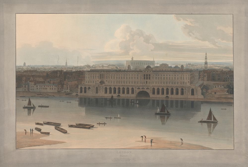 Plate V: London, Somerset House (from William Daniell's Six Views of London; Thames side)