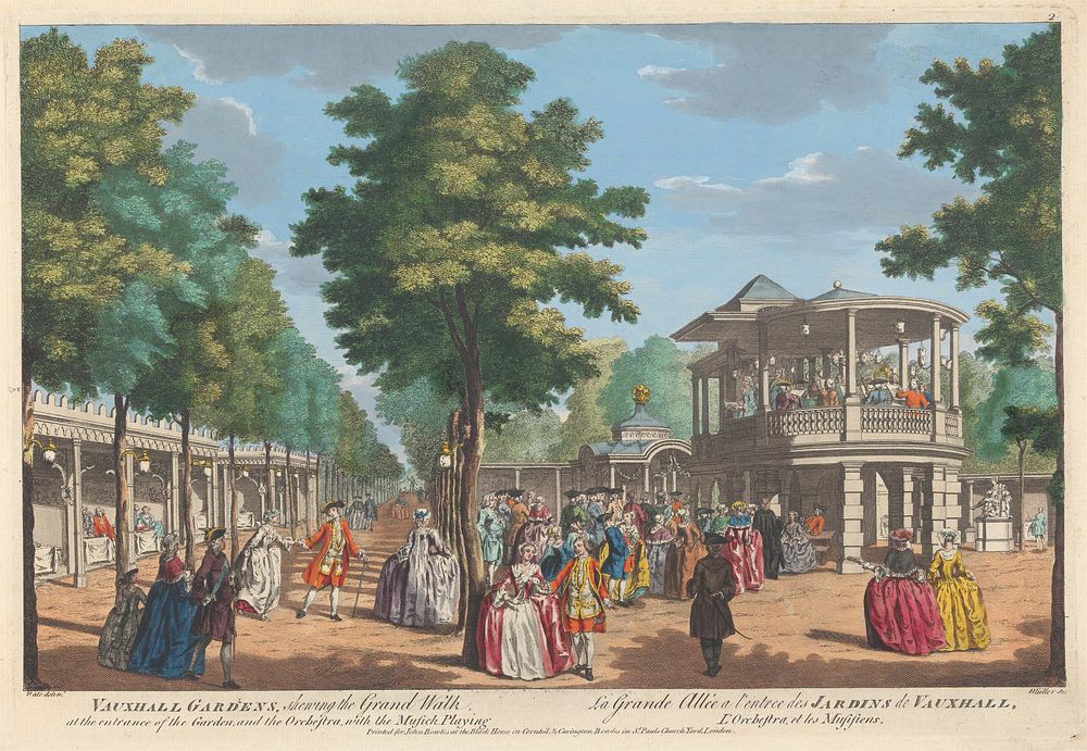 Vauxhall Gardens shewing the Grand Walk at the Entrance of the Garden and the Orchestra with the Music Playing