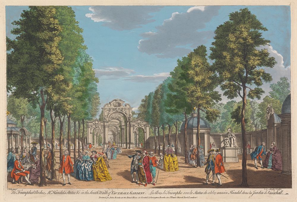 The Triumphal Arches, Mr. Handels Statue & C. in the South Walk of Vauxhall Gardens