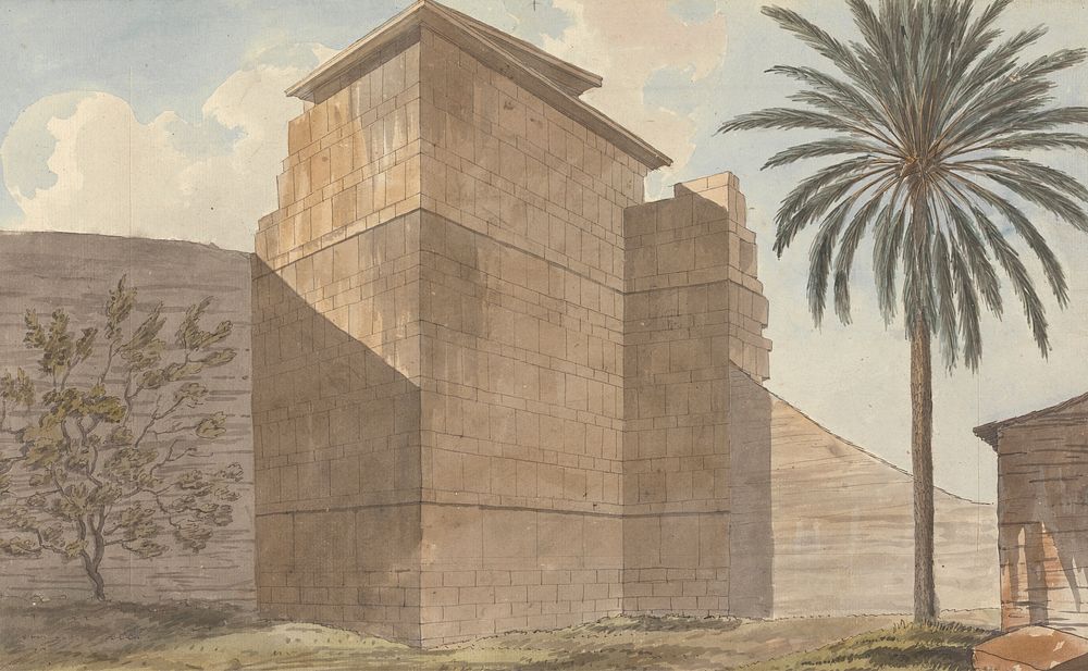 Views in the Levant: Corner of a Stone Building with Palm Tree at Right