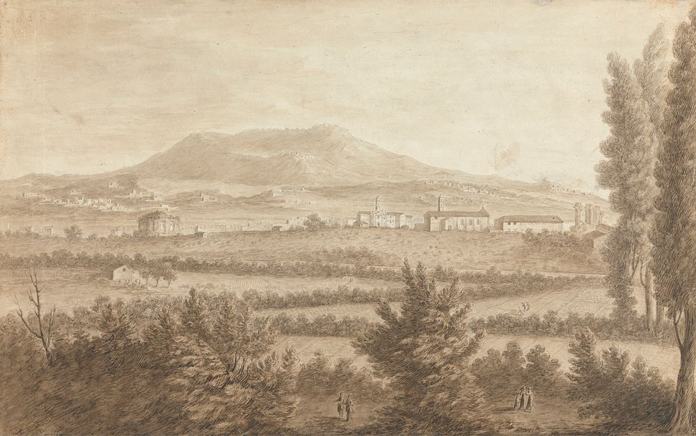 Views in the Levant: Landscape with Fields in Foreground, Town and Volcanic Mountains by unknown artist