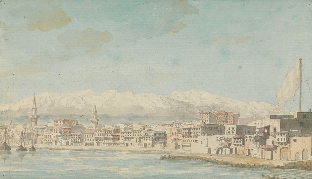 Views in the Levant: View of Harbor Town With Flagpole at Right, Seen From Sea by Willey Reveley
