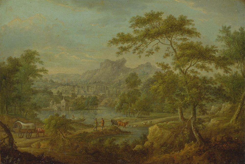 An Imaginary Landscape with a Wagon and a Distant View of a Town