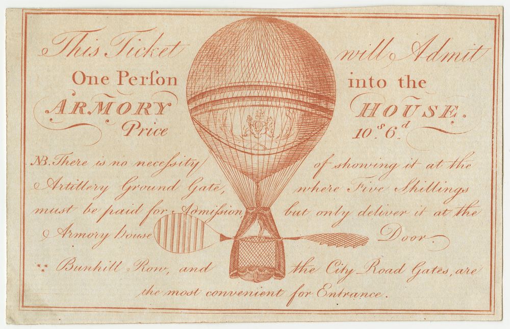Admission ticket for the balloon ascension of Vincenzo Lunardi on May 13, 1785.