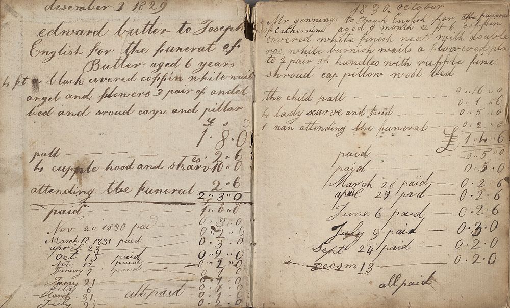 Account book of Joseph English, undertaker.