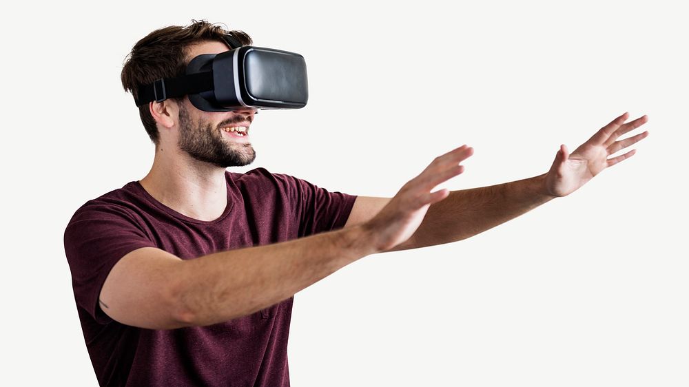 Man enjoying VR collage element psd