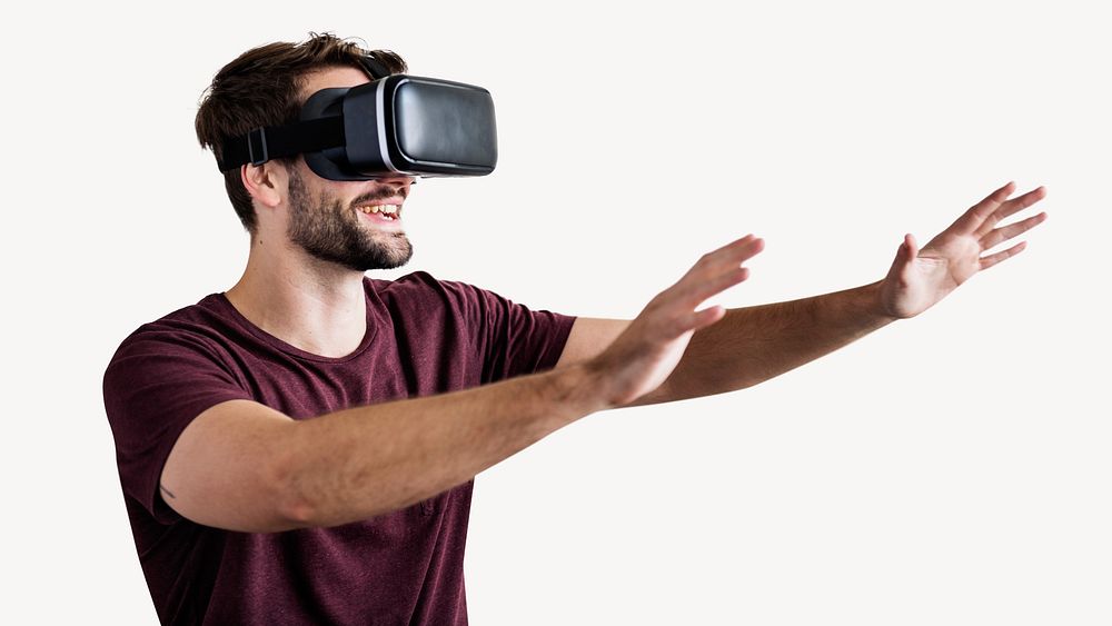 Man enjoying VR, isolated image