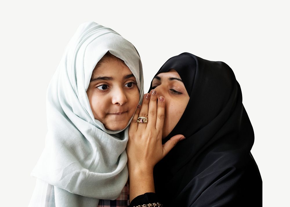 Muslim mother & daughter collage element psd