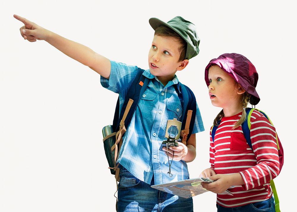 Brother showing sister where to go isolated image