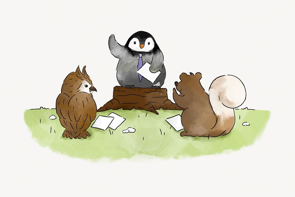 Team of office worker animals, illustration isolated image