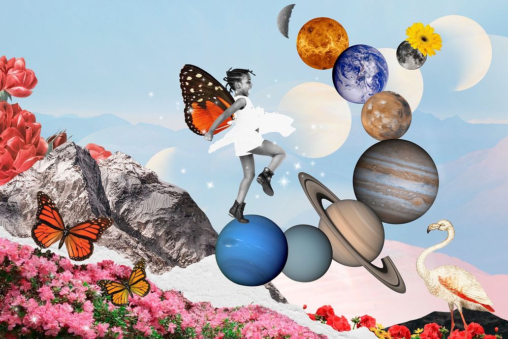 Galaxy collage art, planet in solar system