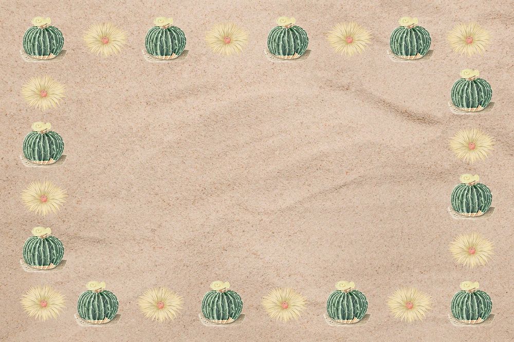 Cactus pattern border, sand background design