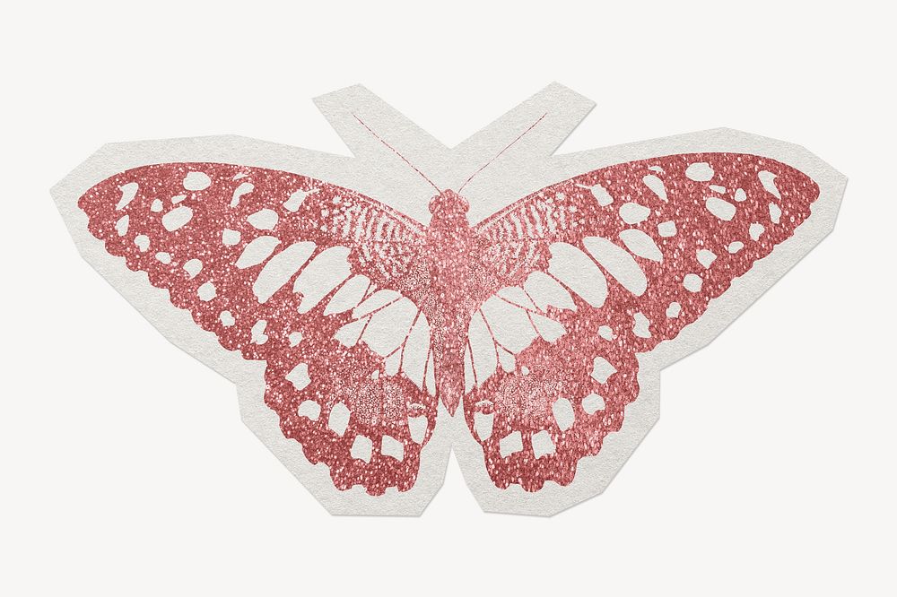 Pink butterfly paper element with white border