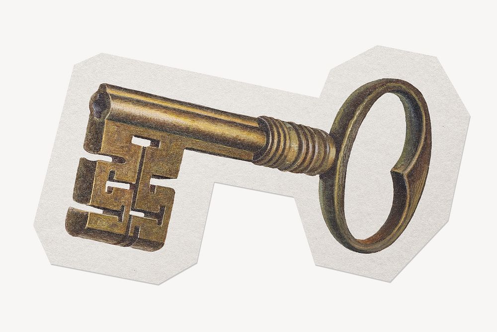 Vintage key paper element with white border 