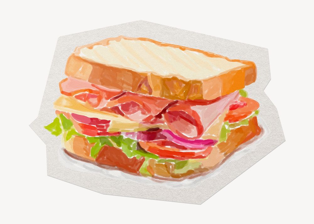 Watercolor sandwich meal  paper element with white border 