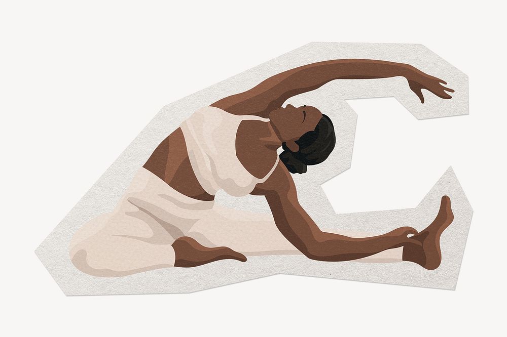 Yoga head-to-knee pose paper element  white border