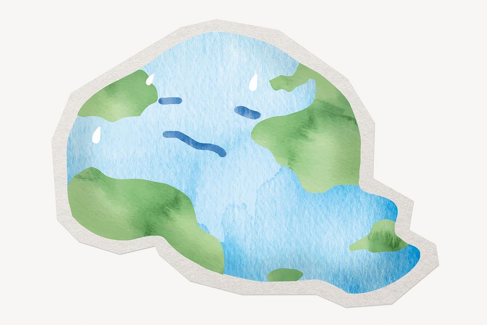 Global warming watercolor paper element with white border