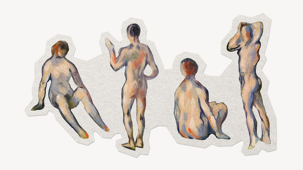 Cezanne&rsquo;s Bathers paper element with white border, artwork remixed by rawpixel.