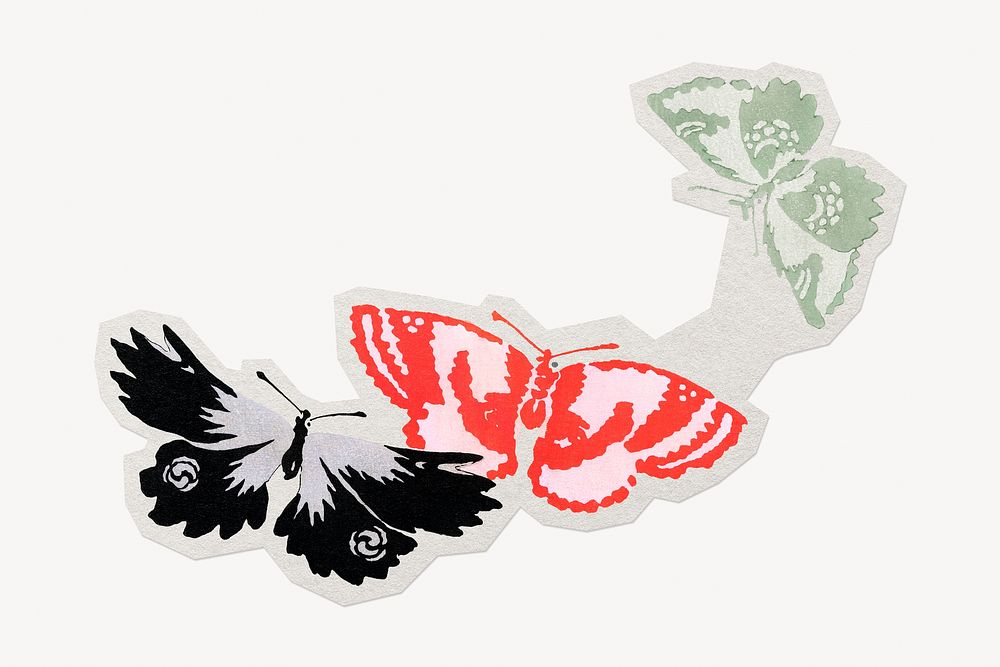 Butterfly Japanese woodblock paper element with white border