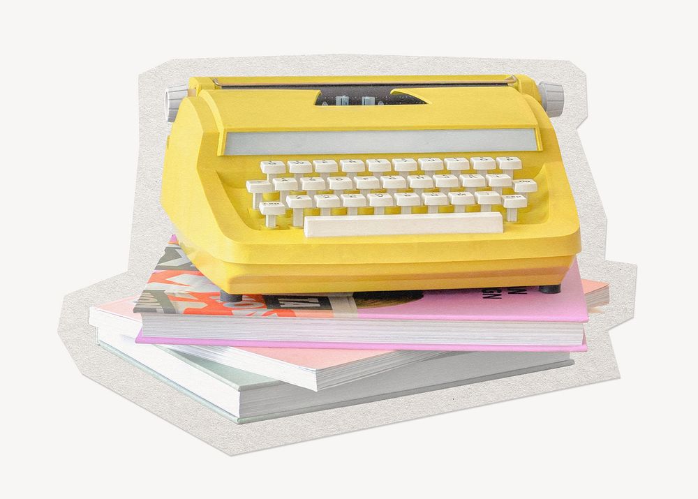 Yellow typewriter paper cut isolated design