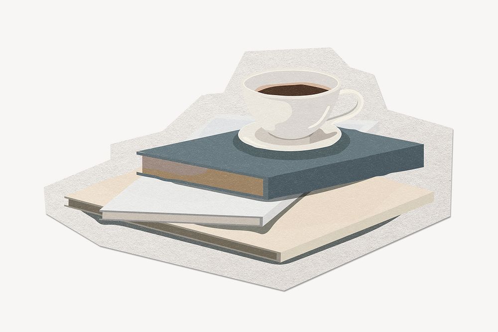 Black tea on stack of books paper cut isolated design
