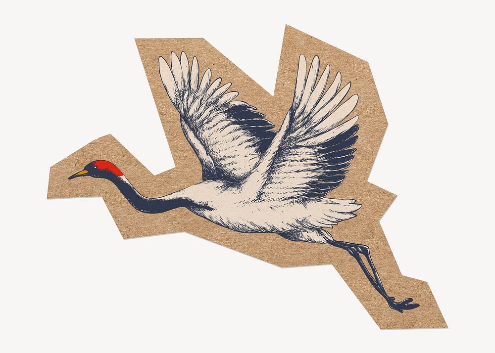 Japanese red-crowned crane, cut out paper element