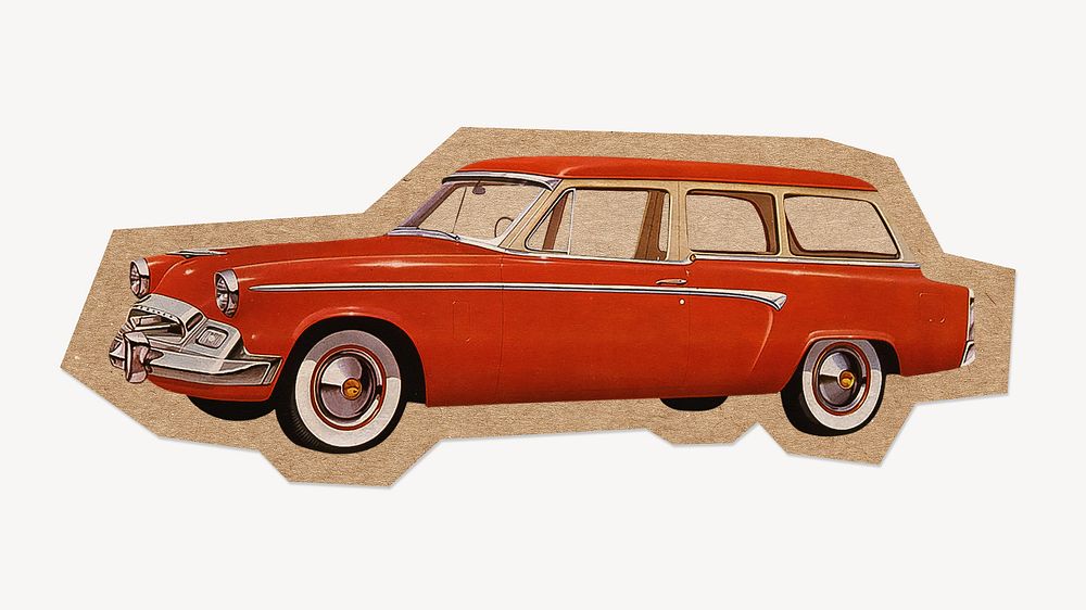 Red classic car, cut out paper element
