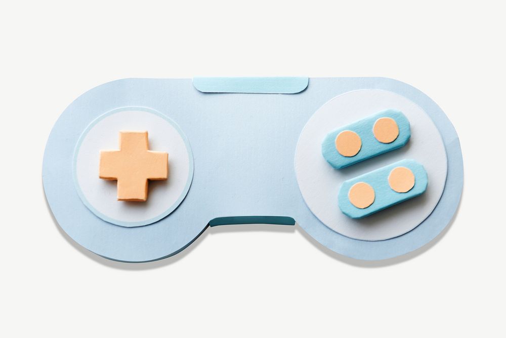 Paper craft gaming controller collage element psd