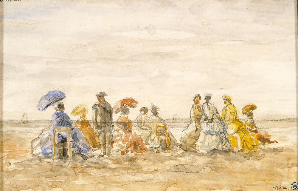 Figures on the Beach at Trouville by Eugène Louis Boudin