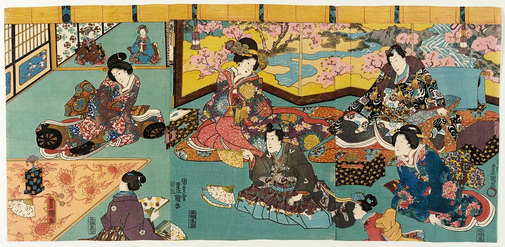 The Fan-tossing Game by Utagawa Kunisada