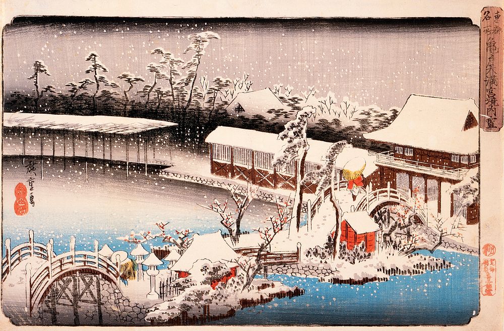 View of Kameido Tenmangū Shrine in Snow by Utagawa Hiroshige