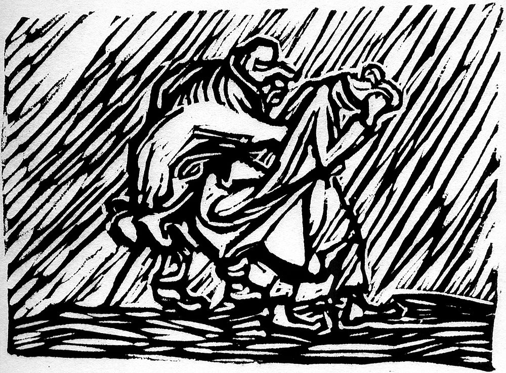 Wayfaring couple in the rain by Ernst Barlach