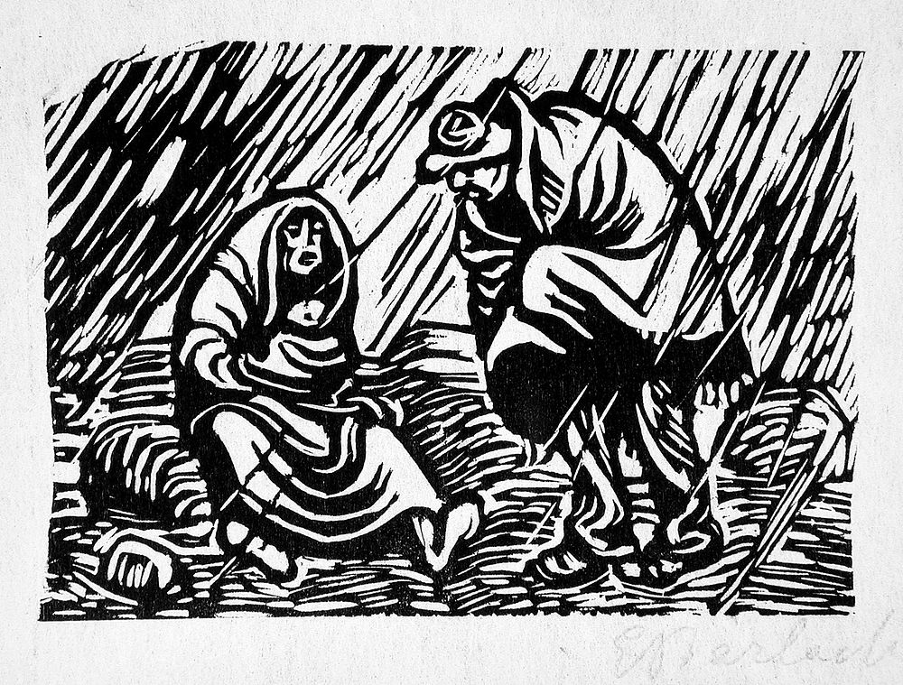 Couple quarreling in the rain by Ernst Barlach