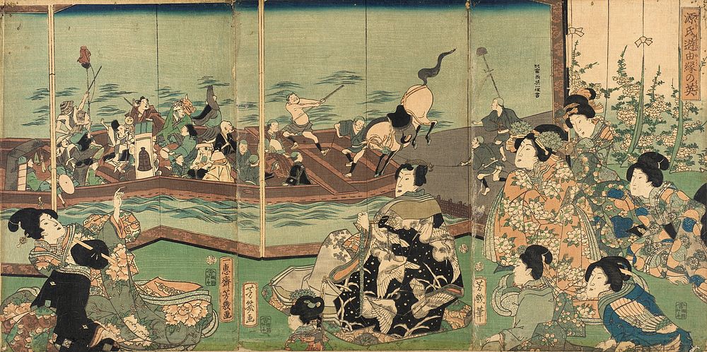 Genji Enjoying a Screen by Hanabusa Itchō by Utagawa Yoshiiku