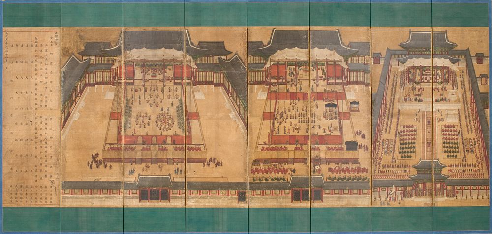 Screen of Banquets for Dowager Queen Sinjeong in Gyeongbokgung Palace Eight-panel Folding Screen