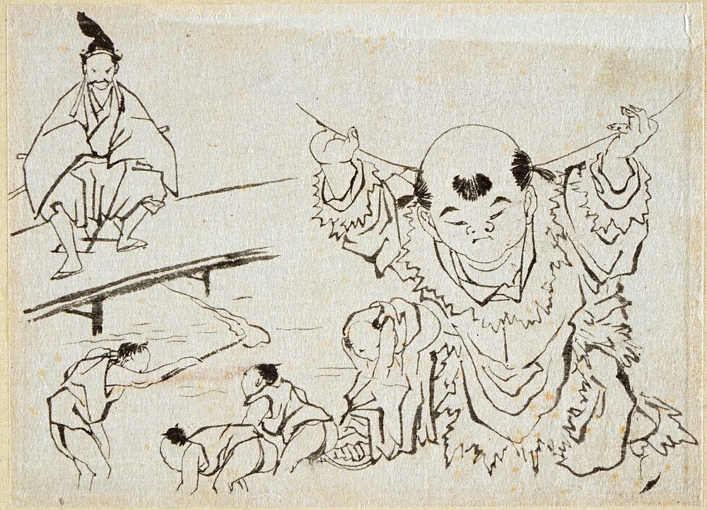 Samurai, Workers and Child by Kawanabe Kyōsai