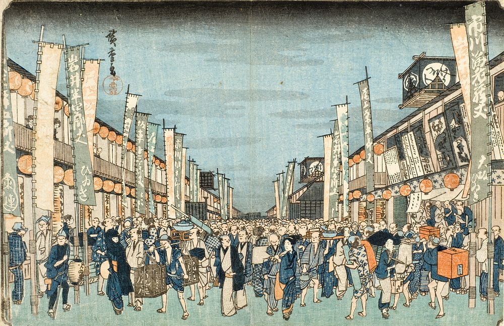 Kabuki Theaters in Nichōmachi by Utagawa Hiroshige