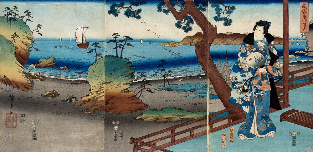 Fashionable Genji at Suma by Utagawa Hiroshige and Utagawa Kunisada