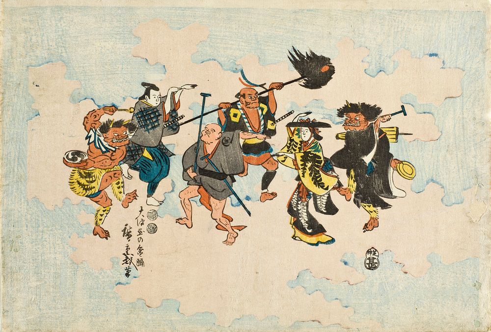 Characters from Ōtsu-e Folk Paintings Dancing Bon-odori by Utagawa Hiroshige