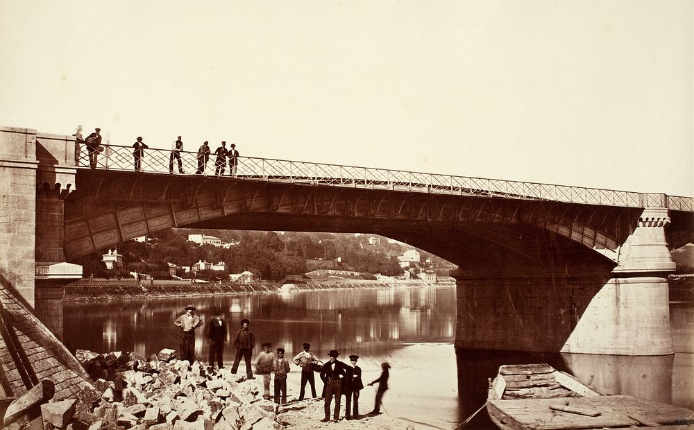 Bridge & Workers (Pont De La  Mulatiere) by Edouard Denis Baldus