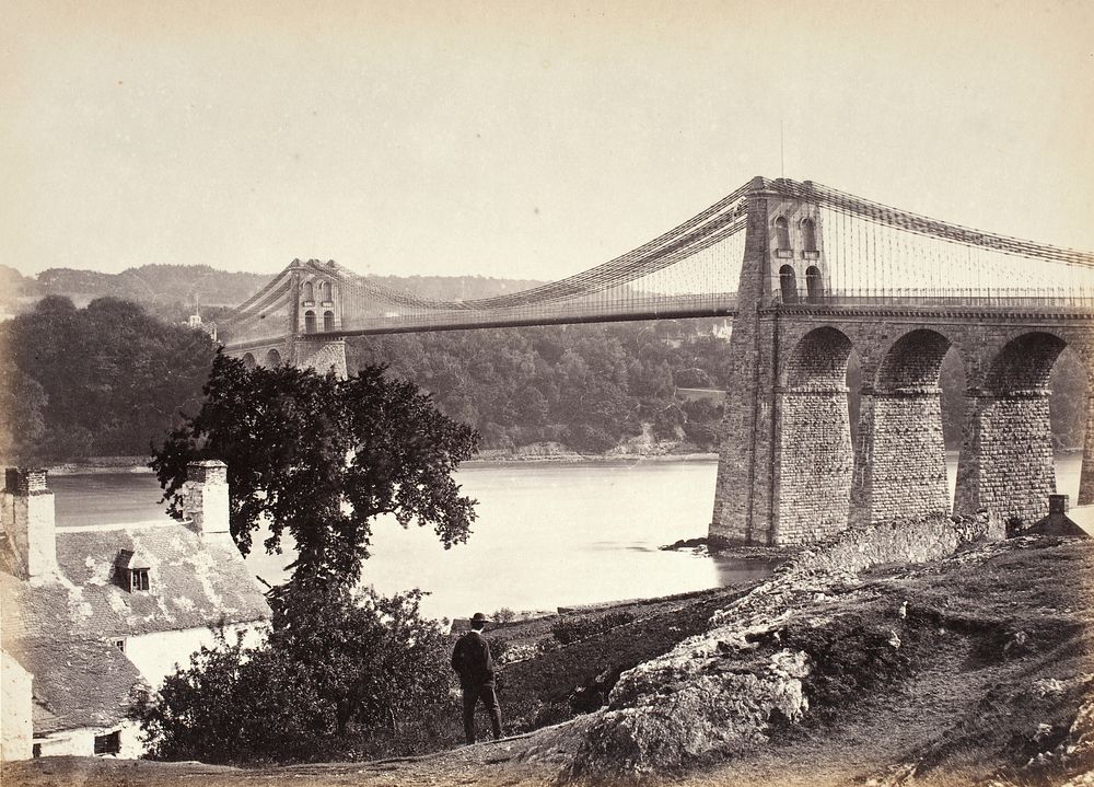 Bangor, Suspension Bridge, From Anglesey (254) by Francis Bedford