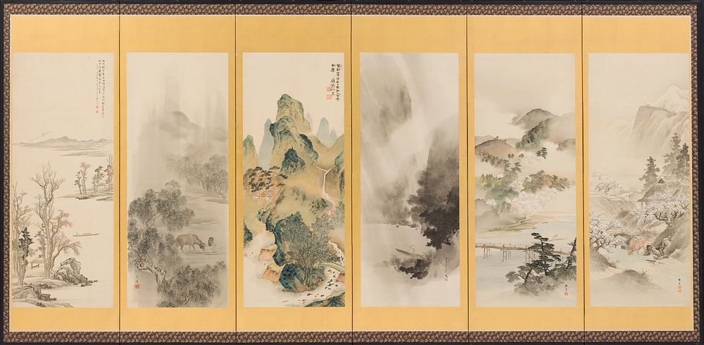 Landscapes by Morikawa Sōbun, Kawabata Gyokushō, Watanabe Seitei, Tomioka Tessai, Maekawa Bunrei, Utsumi Kichidō, Matsumoto…