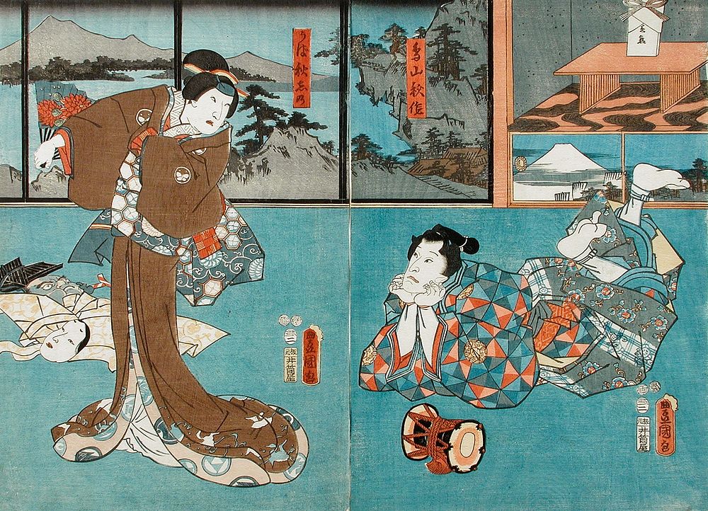 Actors in the Roles of Toriyama Shūsaku and Uba Akishino by Utagawa Kunisada